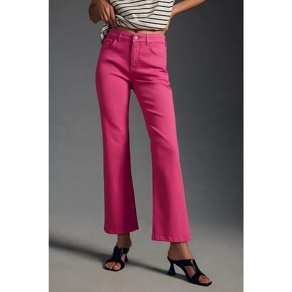 Pilcro Denim - Pilcro The Yaya Cotton Blend Mid-Rise Denim Crop Flare Jeans Pink Womens Size 33